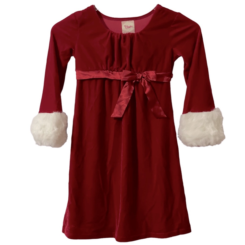 Vintage New CANDIES Girls Holiday Christmas Dress Size 6 Long Sleeve Faux Fur